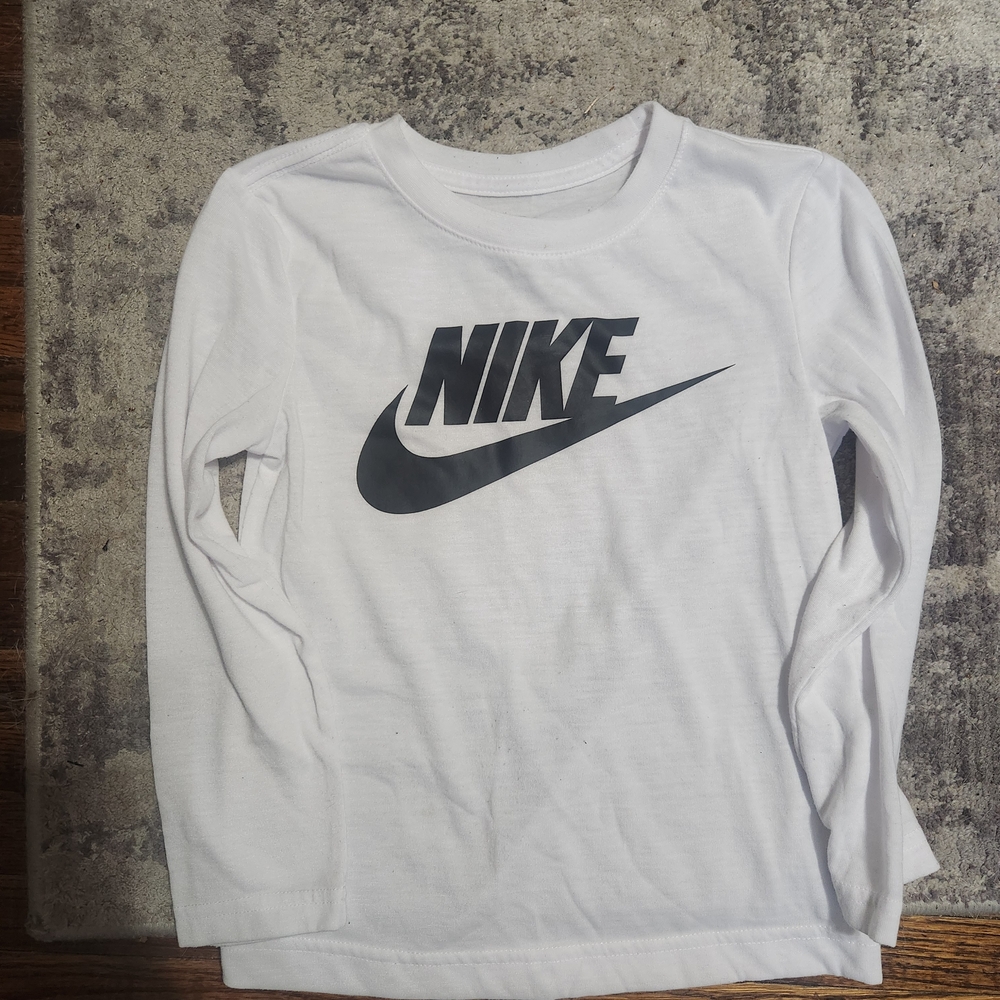 Nike Kids White Long Sleeve Tee with Black Swoosh Logo